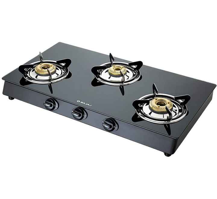 Bajaj GP6 3-Burner Stainless Steel & Glass Gas Stove (Manual Black ISI Certified) (450501 3BR GP6)